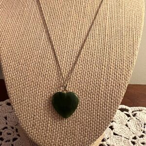 Vintage K&L Germany jade heart necklace gold filled